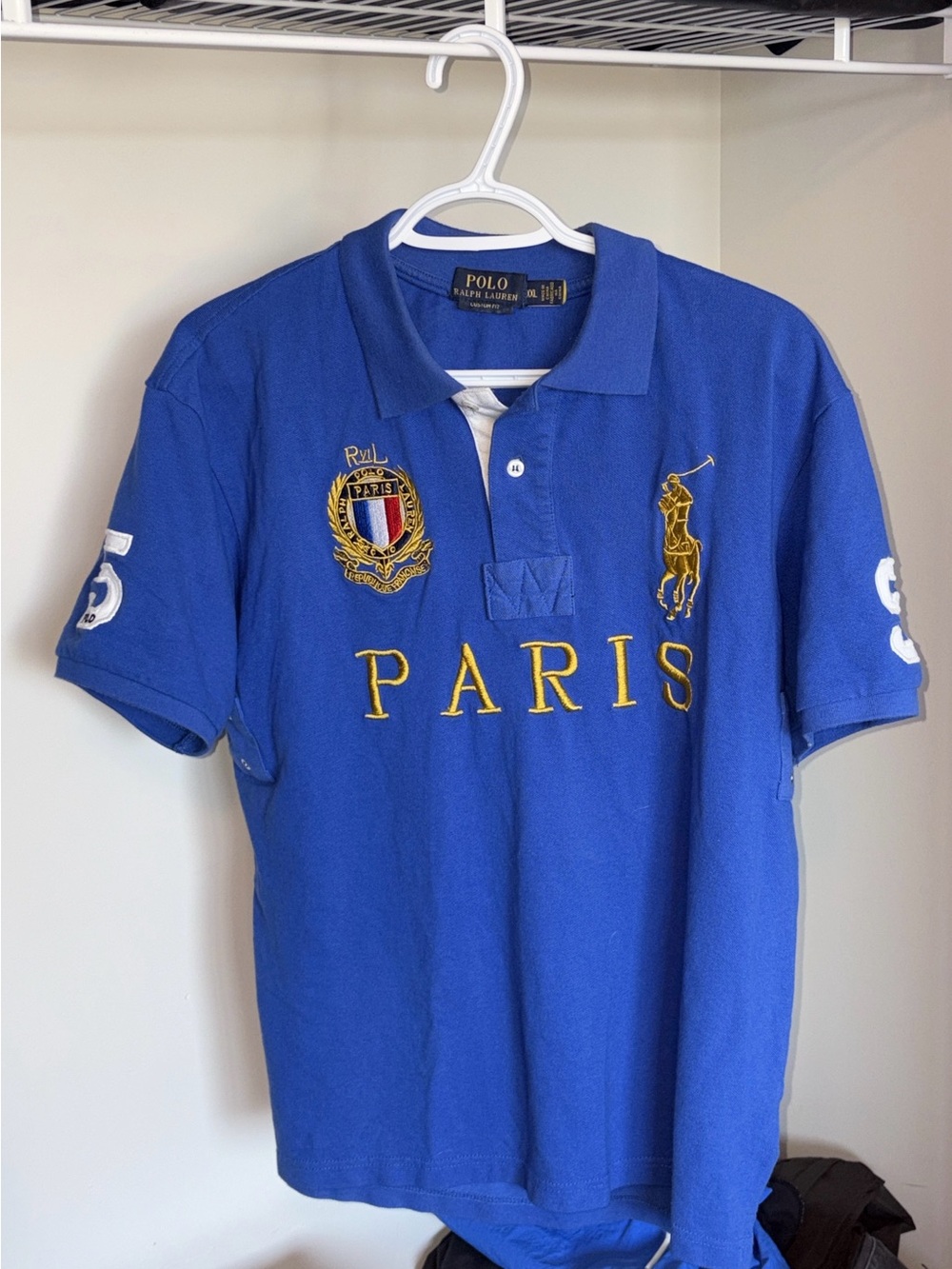 Polo by Ralph Lauren Royal Blue Paris Crest Embroidered Polo